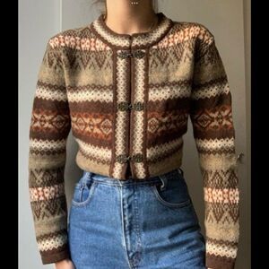 Vintage Susan Bristol Fair Isle Cardigan with metallic designed button hooks